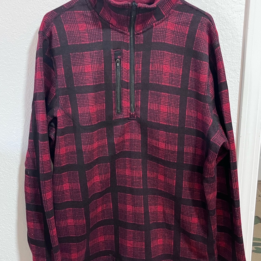 Men's Red and Black Plaid Pullover